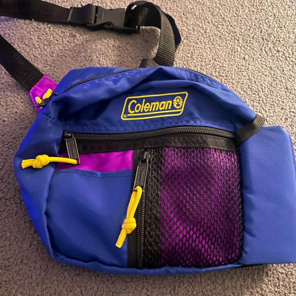 Retro Coleman Blue and Purple Fanny Pack w/ small water bottle holder